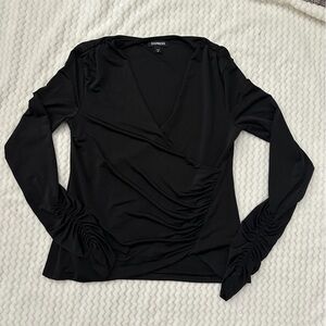 Express Fitted V-Neck Bodycon Black Long Sleeve Top